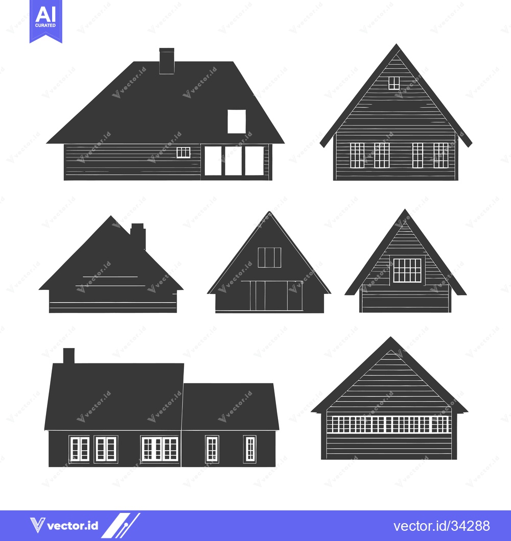 Premium Vector dari Collection of Six Black and White House Silhouettes
