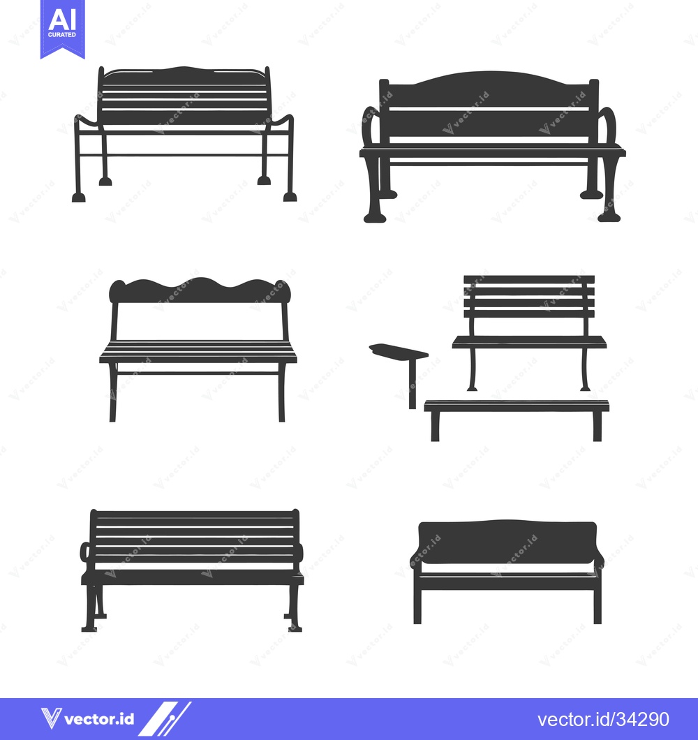 Premium Vector dari Collection of Six Different Silhouette Benches