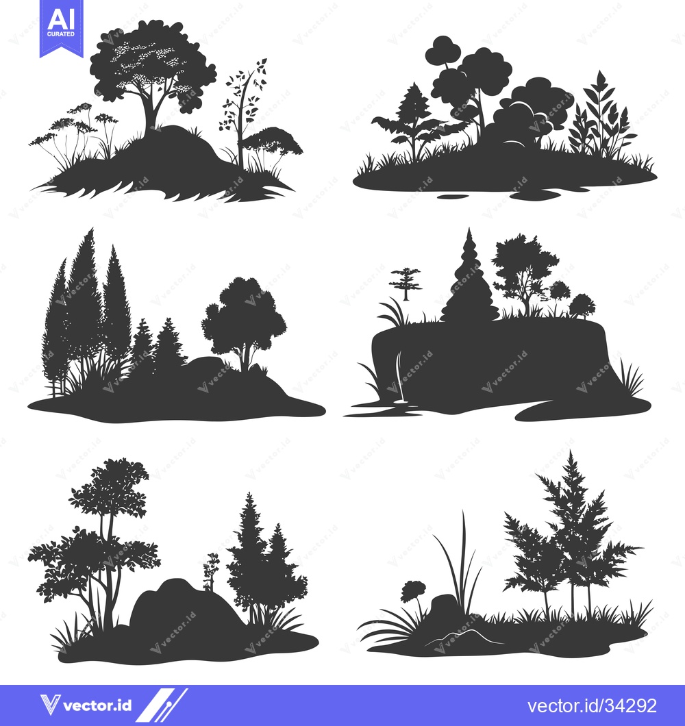 Premium Vector dari Collection of Six Silhouettes of Various Trees and Landscapes