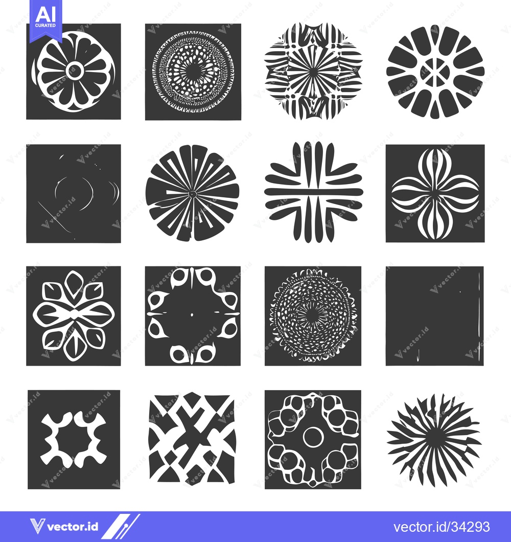 Premium Vector dari Collection of Sixteen Abstract Circular and Geometric Shapes in Black