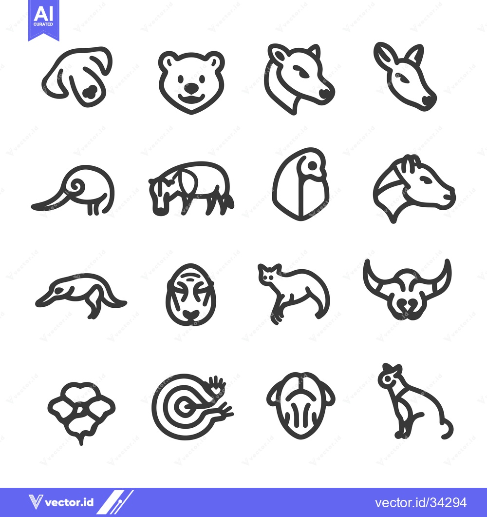 Premium Vector dari Collection of Sixteen Animal Outline Icons