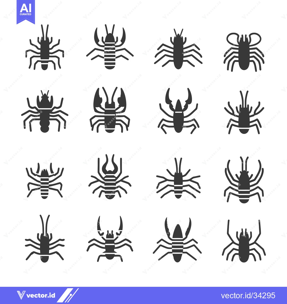 Premium Vector dari Collection of Sixteen Black and White Crayfish Illustrations