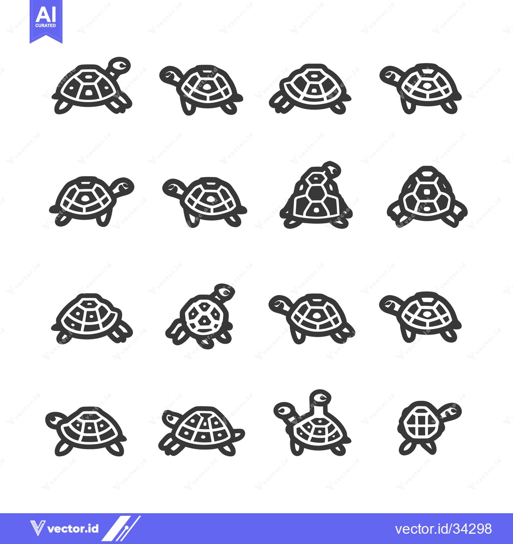 Premium Vector dari Collection of Sixteen Black and White Turtle Icons
