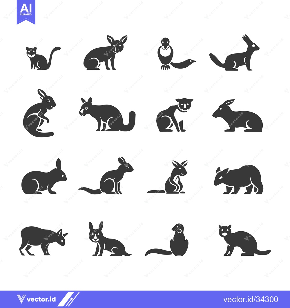 Premium Vector dari Collection of Sixteen Black Silhouettes of Various Mammals in Differen