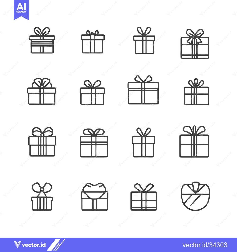 Premium Vector dari Collection of Sixteen Gift Box Line Icons