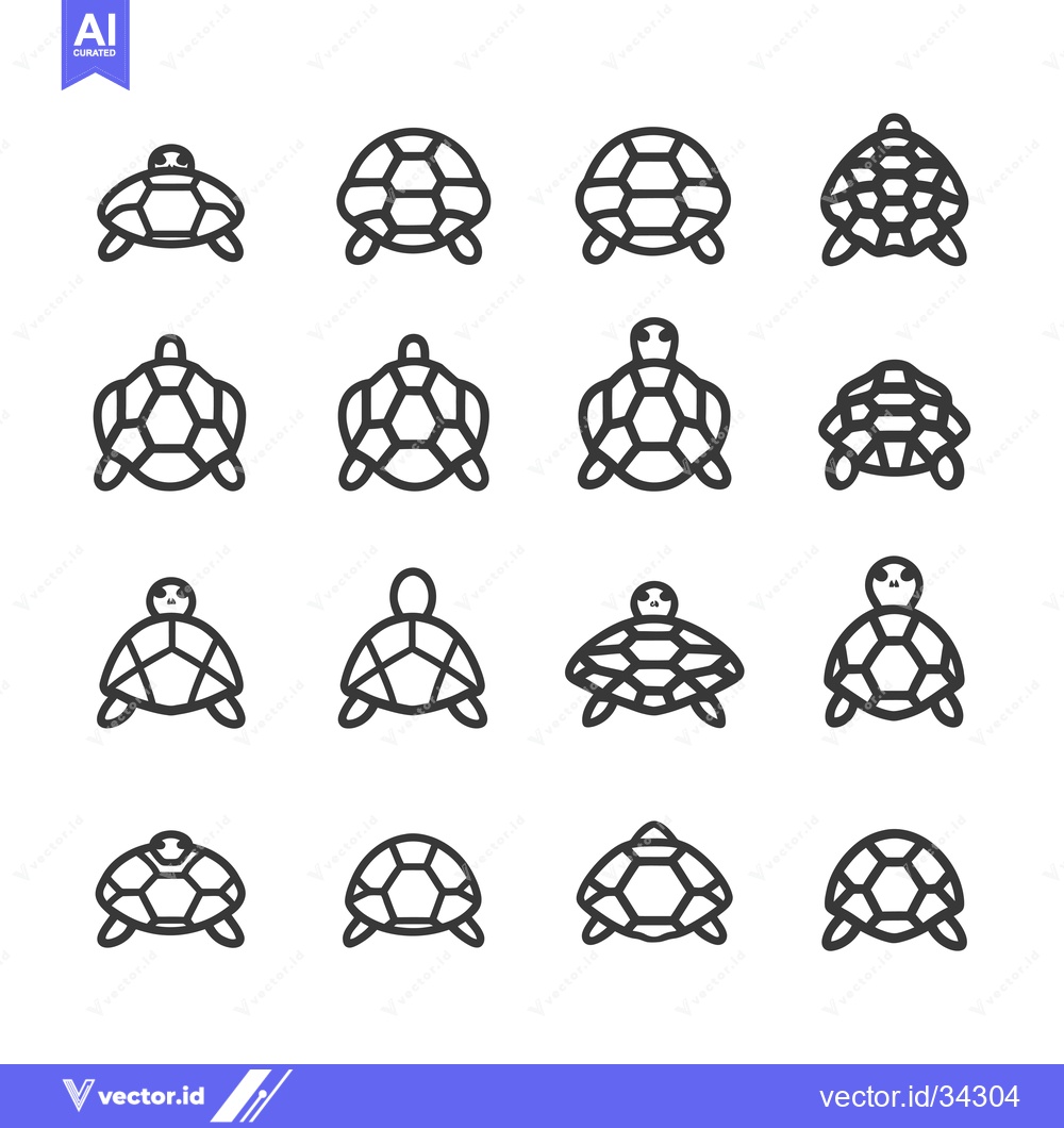 Premium Vector dari Collection of Sixteen Line Drawings of Turtles in Different Poses