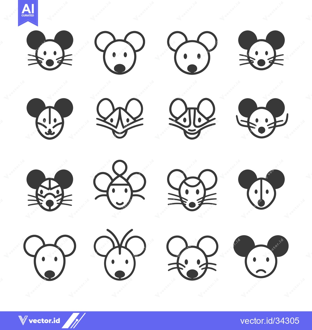 Premium Vector dari Collection of Sixteen Mouse Face Icons in Different Styles