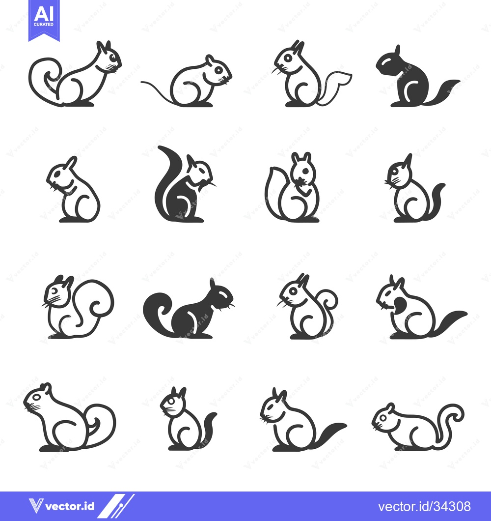 Premium Vector dari Collection of Sixteen Simple Squirrel Line Drawings
