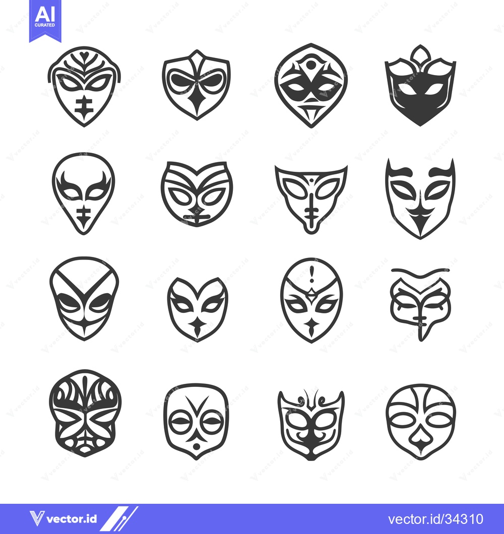 Premium Vector dari Collection of Sixteen Unique Masks with Intricate Designs