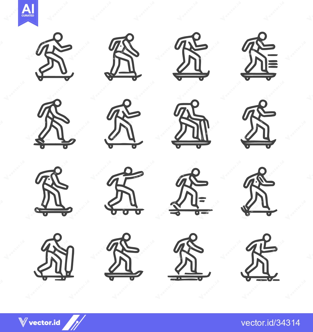 Premium Vector of Skateboarder Icon Set - Action Poses and Tricks.