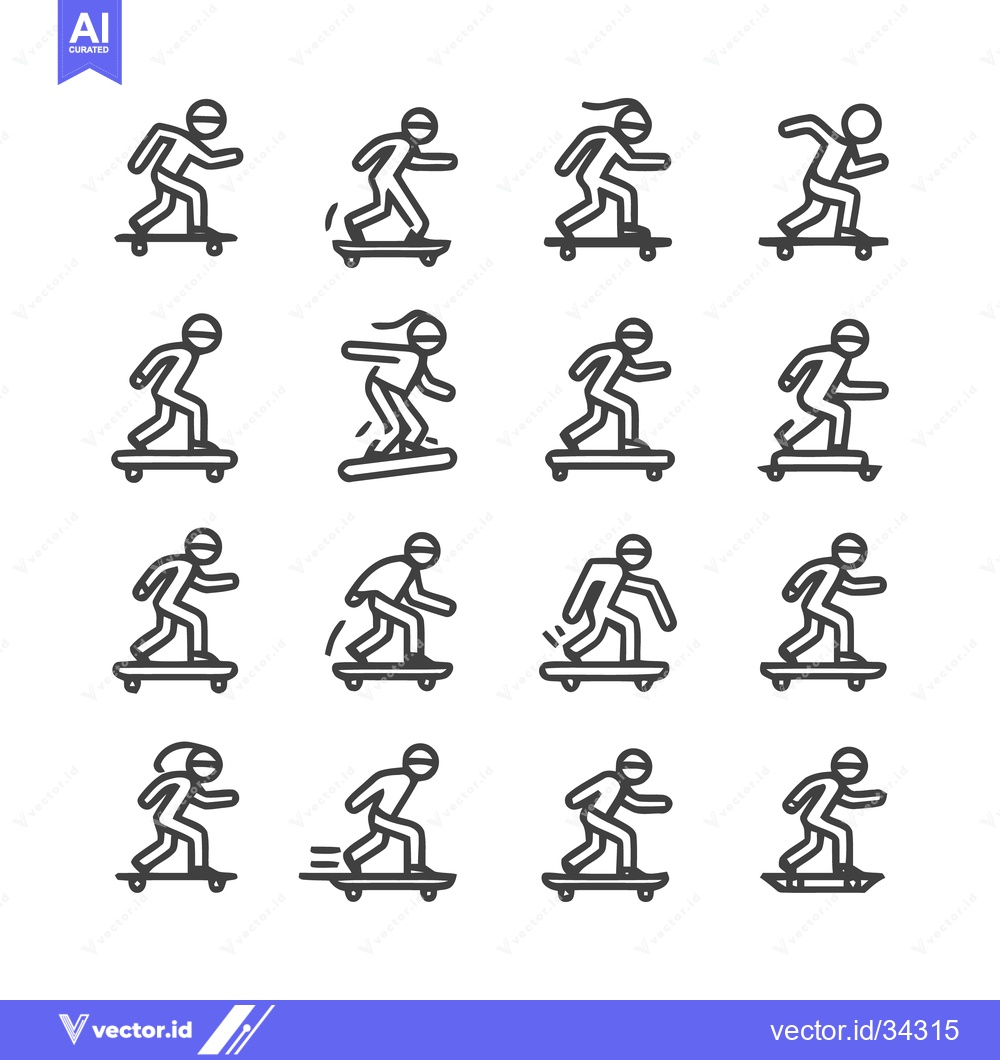 Premium Vector of Skateboarders in Action - A Collection of Dynamic Line Art Illustratio