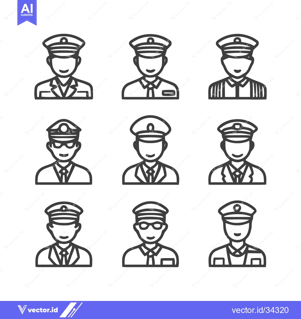 Premium Vector dari Uniformed Personnel - Diverse Line Art Illustrations for Various Appli