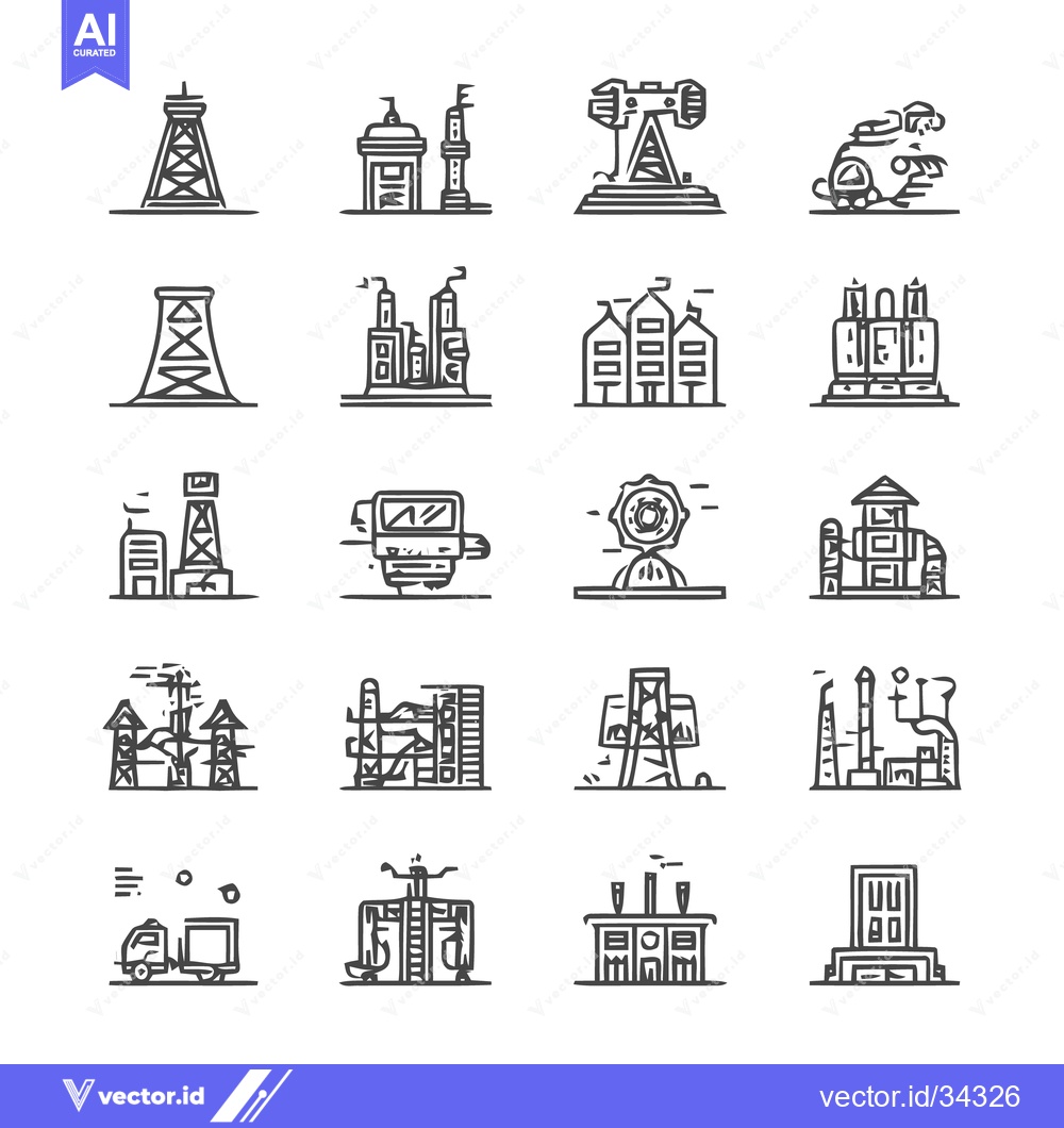 Premium Vector of Industrial Icons - Factories, Plants, and Manufacturing Symbols.