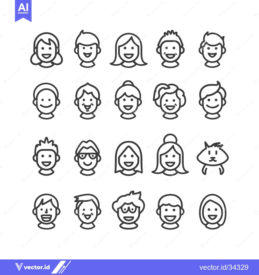 Premium Vector dari Collection of Smiling Faces in Line Art Style