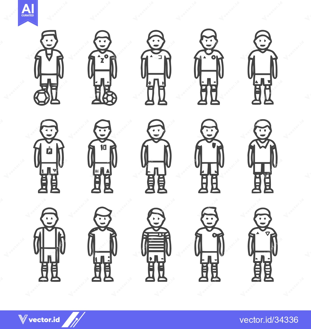 Premium Vector of Soccer Players Line Art - A Collection of Football Athletes.