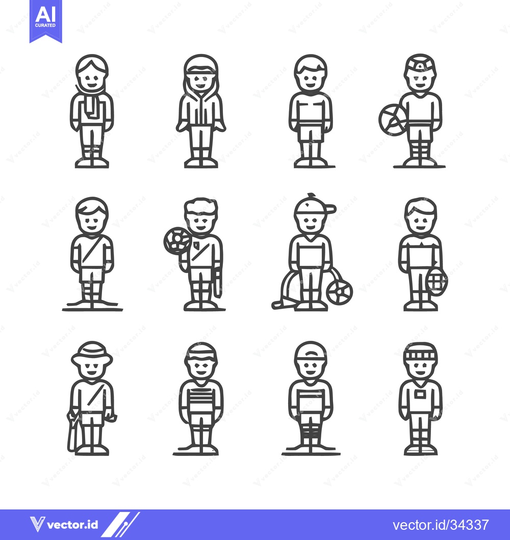 Premium Vector of Collection of Line Art Illustrations Depicting Various Children.