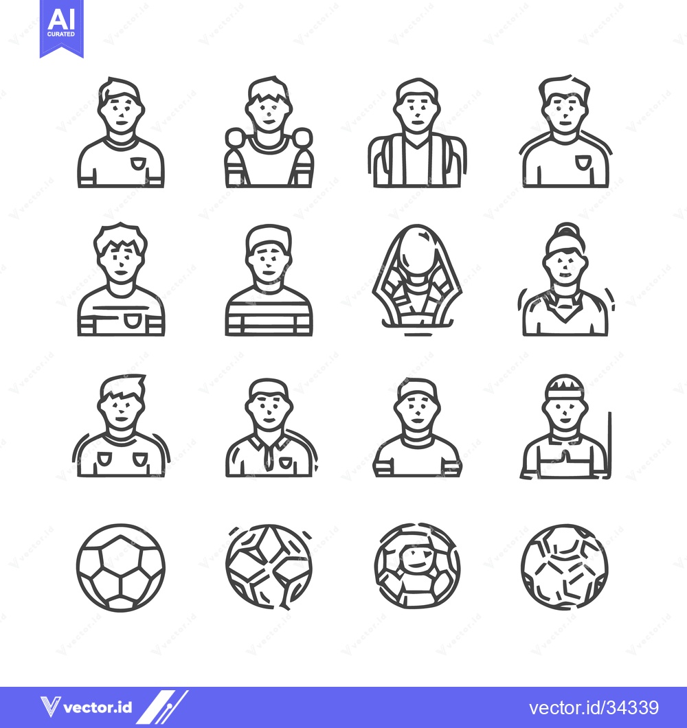 Premium Vector of Soccer Players and Balls - A Collection of Line Art Icons.