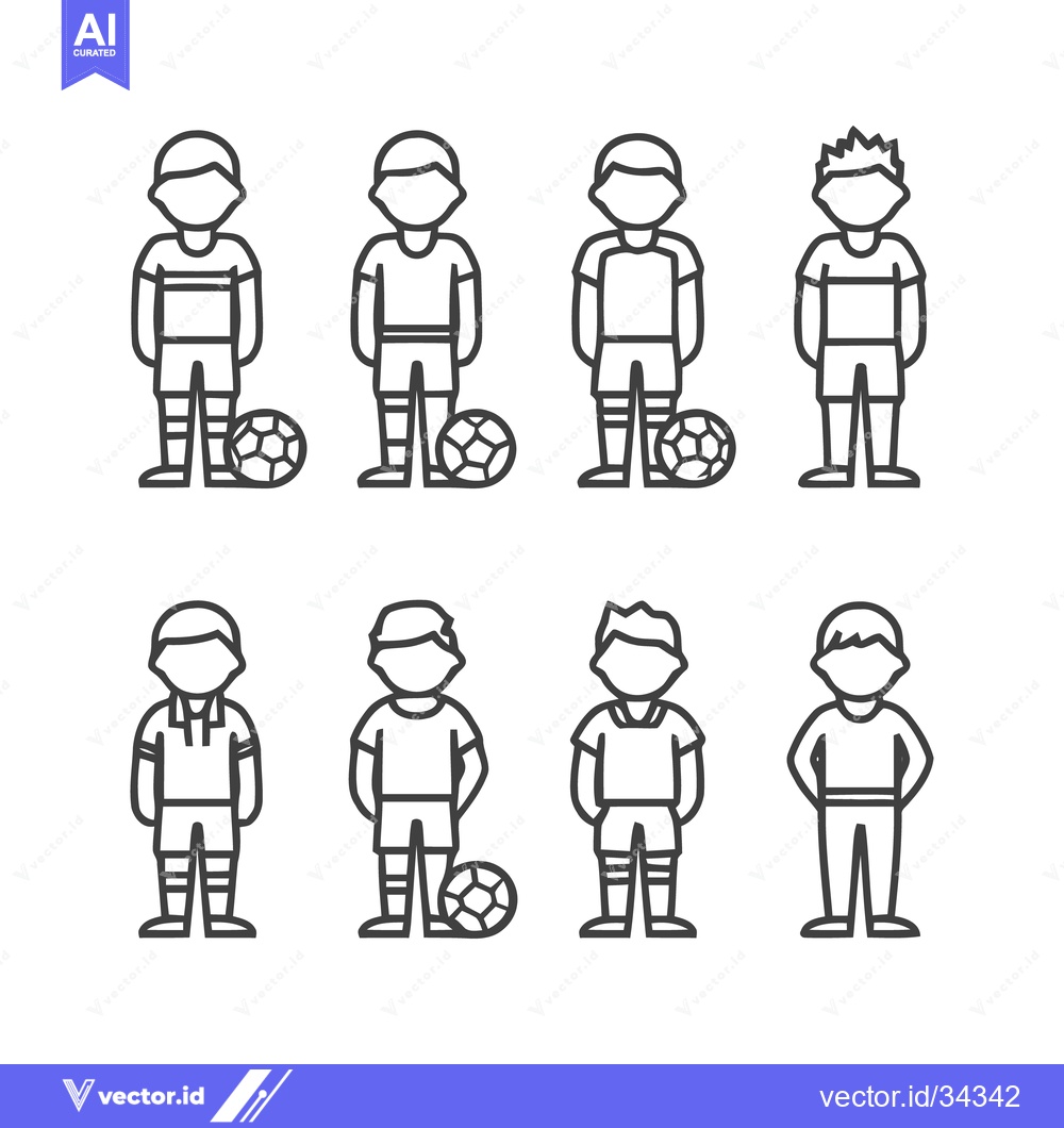 Premium Vector dari Soccer Players in Uniforms with Soccer Balls - Line Art Illustration.