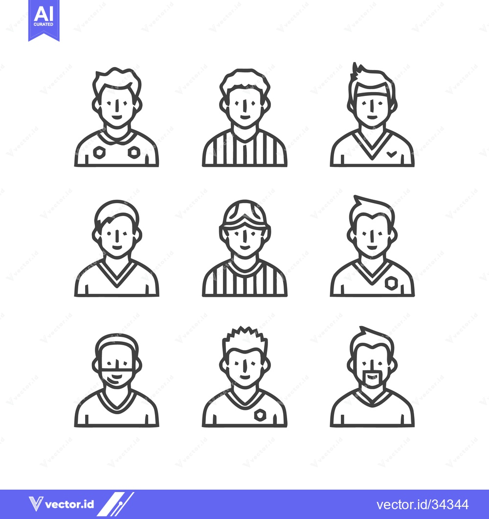 Premium Vector dari Soccer players icon set, vector illustration, line art style.
