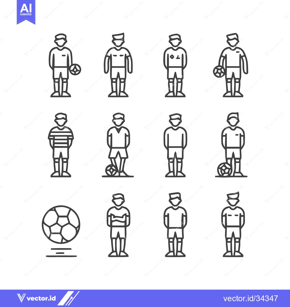 Premium Vector of Soccer Players and Ball Icons - Minimalist Line Art Design.
