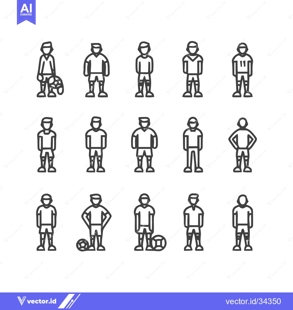 Premium Vector of Soccer Players Icon Set - Minimalist Line Art Illustrations.