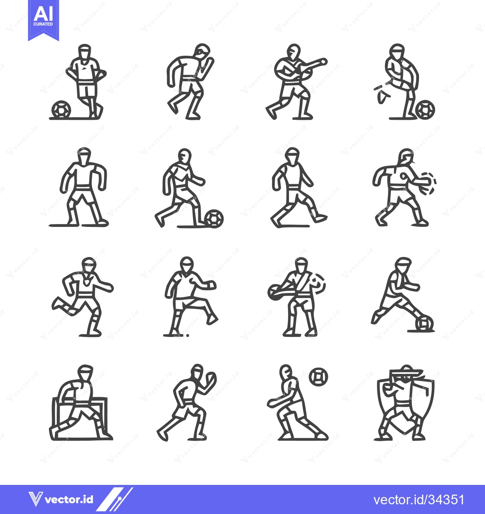 Premium Vector of Soccer Players in Action - A Collection of Line Art Icons.