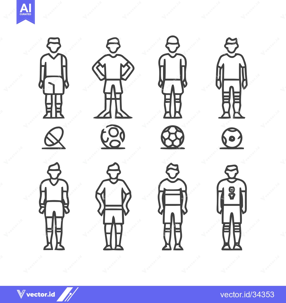 Premium Vector of Soccer Players and Balls - Minimalist Line Art Illustration.