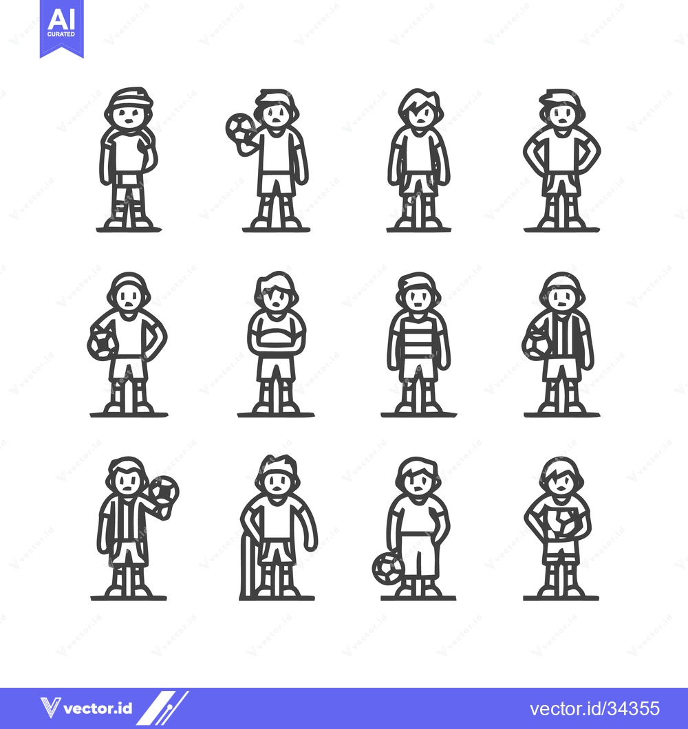 Premium Vector dari Soccer Players Line Art - A Collection of Vector Illustrations.