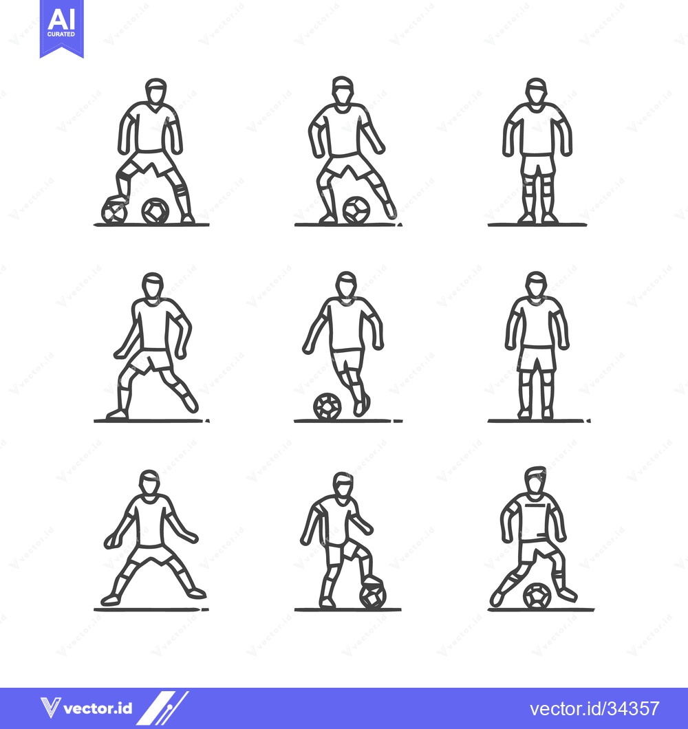 Premium Vector dari Soccer Players in Action - A Collection of Line Art Illustrations.