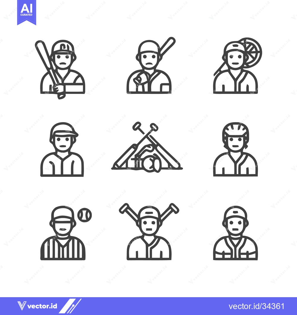 Premium Vector of Baseball Icons - Collection of Sports-Themed Line Art.