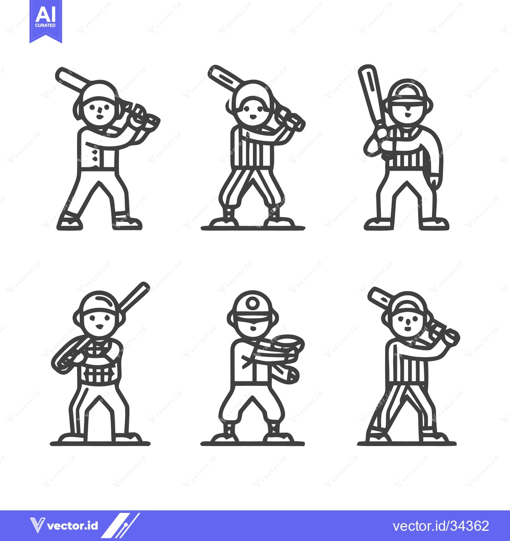 Premium Vector dari Baseball Players in Action - A Set of Vector Illustrations.