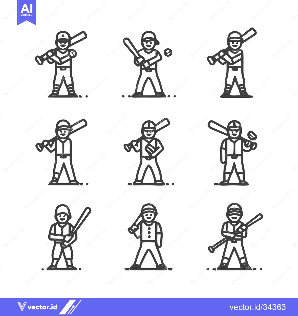 Premium Vector dari Baseball Players in Action - Line Art Illustrations.