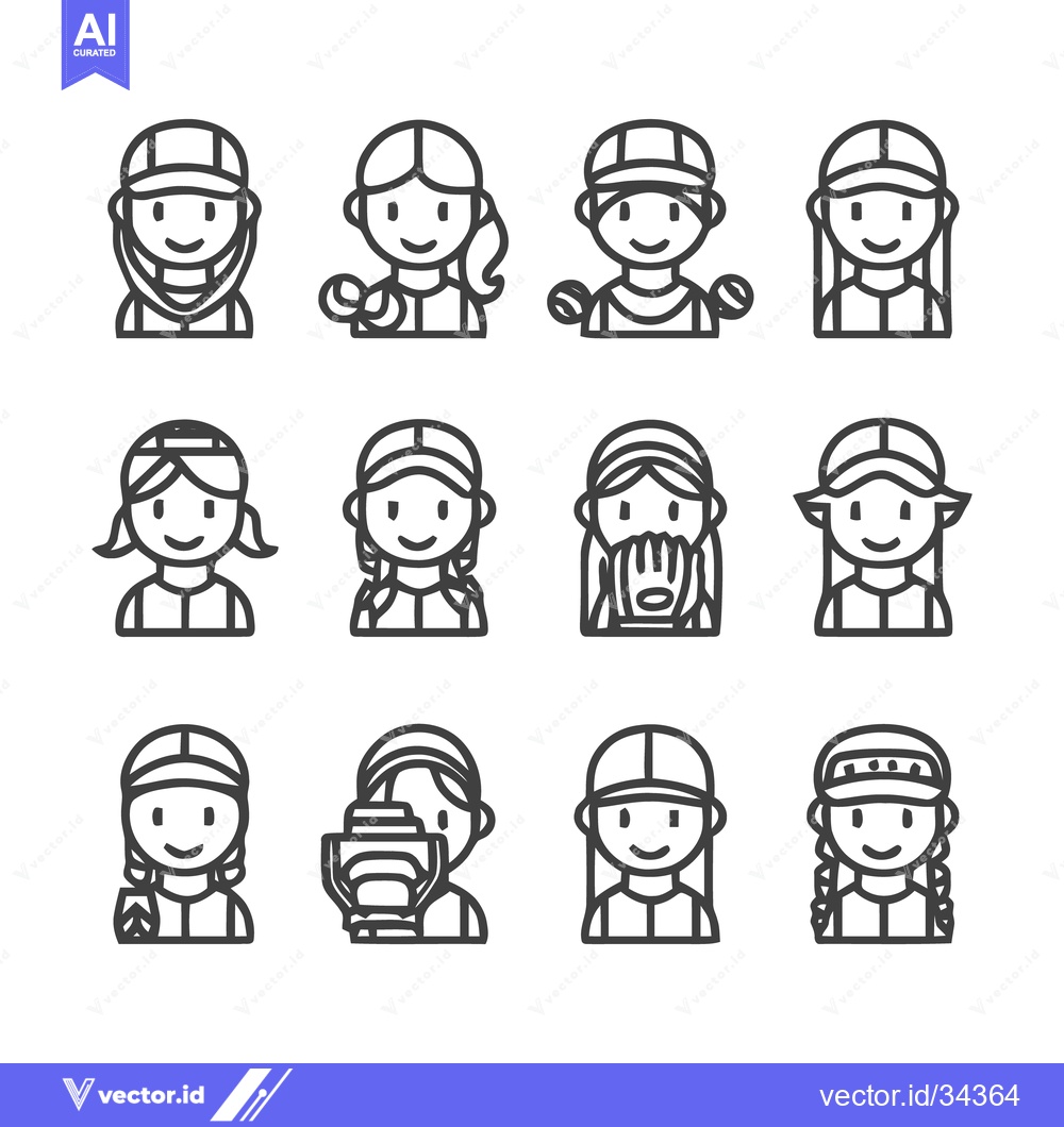 Premium Vector of Collection of baseball players icons in simple line art style.