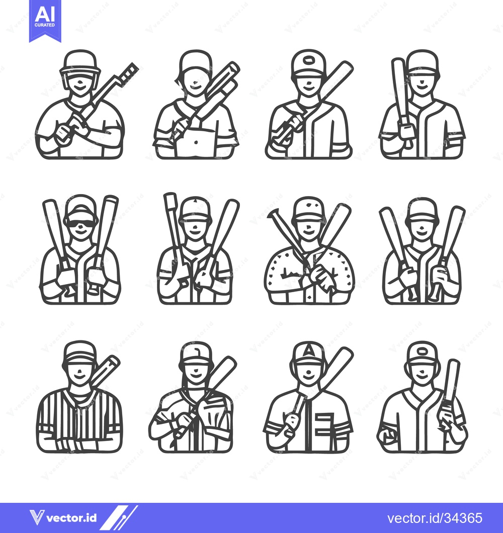 Premium Vector of Baseball Players in Uniforms with Bats - Vector Illustrations.