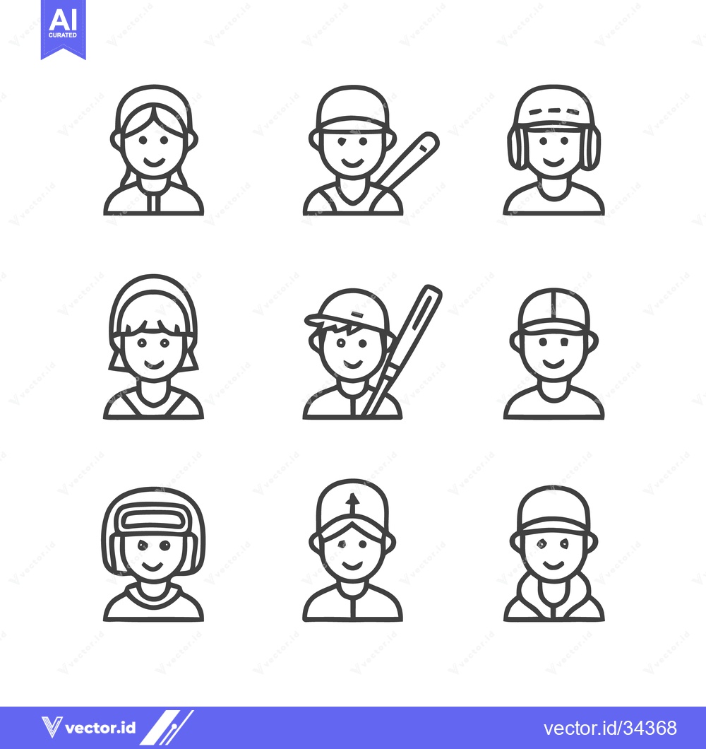 Premium Vector of Baseball Players and Fans - A Collection of Line Art Icons.