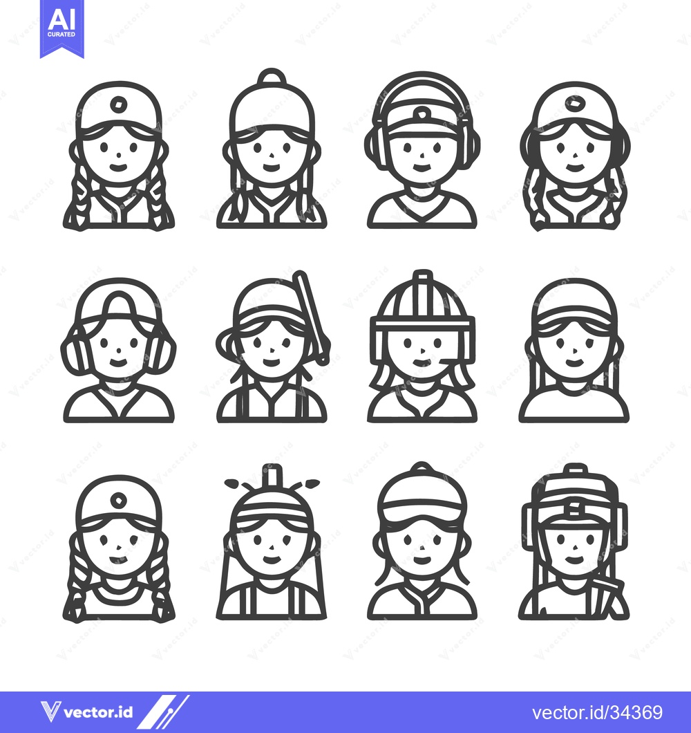 Premium Vector of Diverse Line Art Portraits of Women in Sports and Activities.