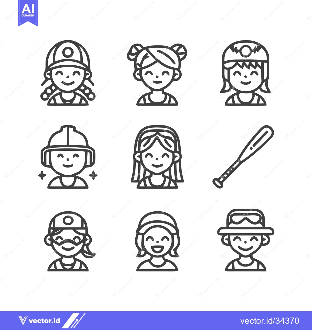 Premium Vector of Collection of Cute Cartoon Baseball Players and Bat.