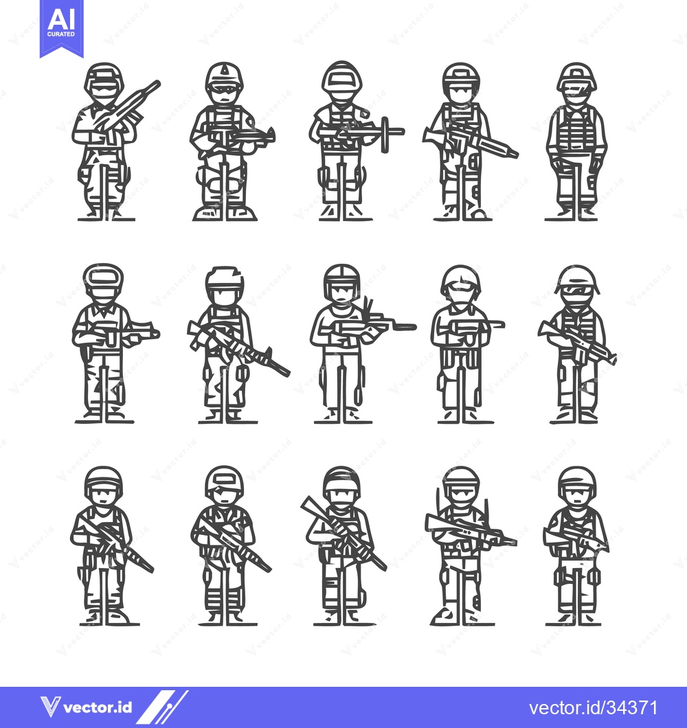 Premium Vector dari Soldiers in Uniform with Weapons - A Detailed Line Art Illustration.
