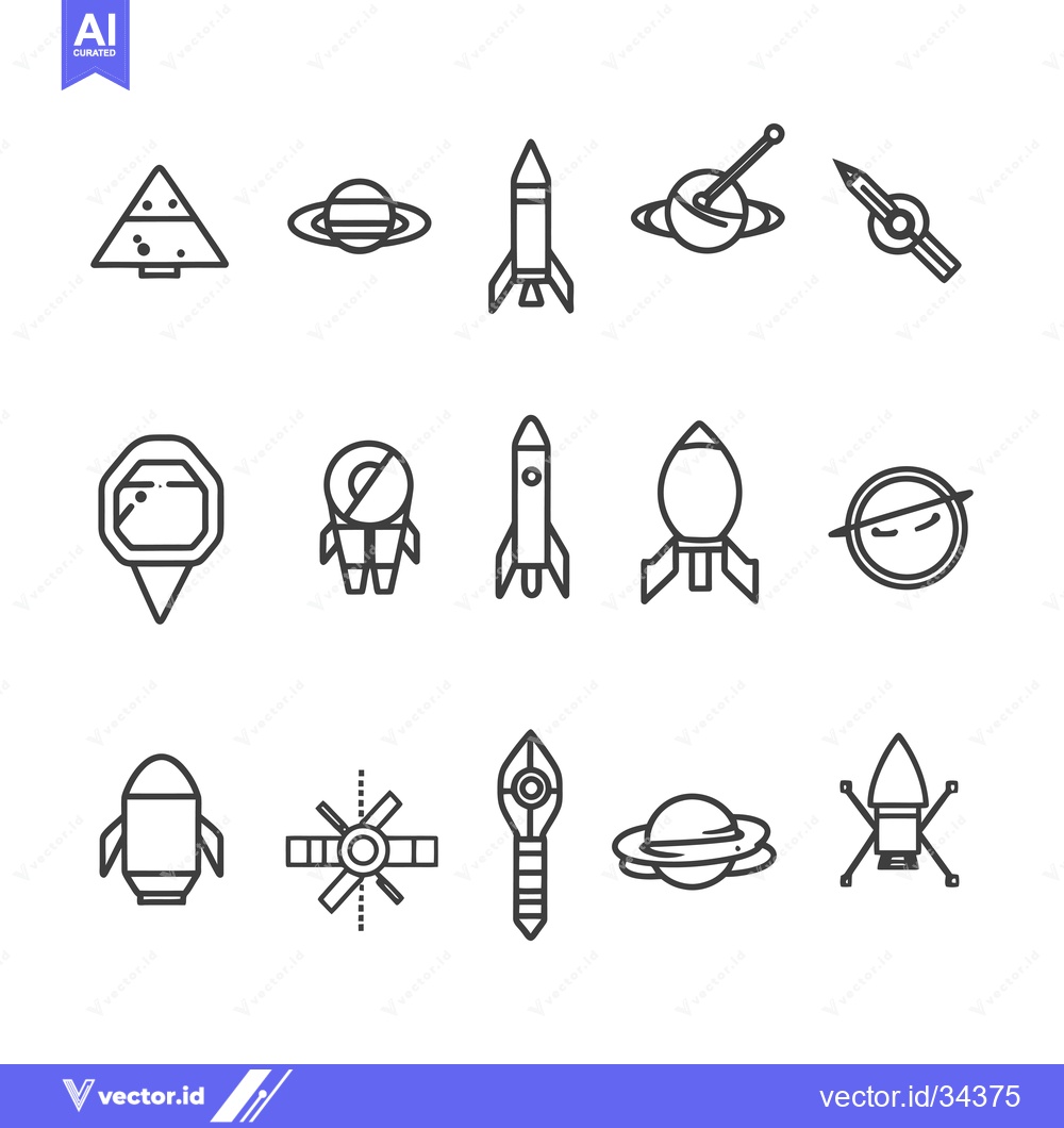 Premium Vector of Collection of Space-Themed Icons in Black and White