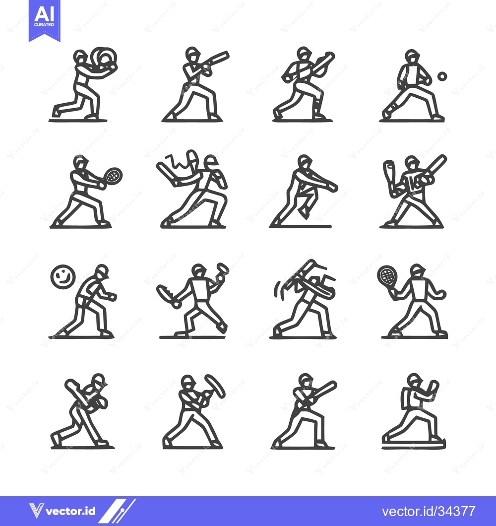 Premium Vector of Baseball Icons - A Collection of Sports-Themed Line Art.