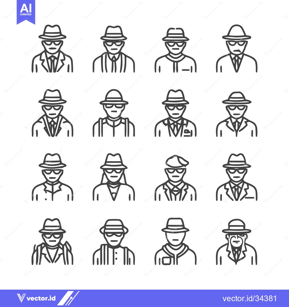 Premium Vector of Stylish Line Art Portraits of Men in Hats and Glasses.
