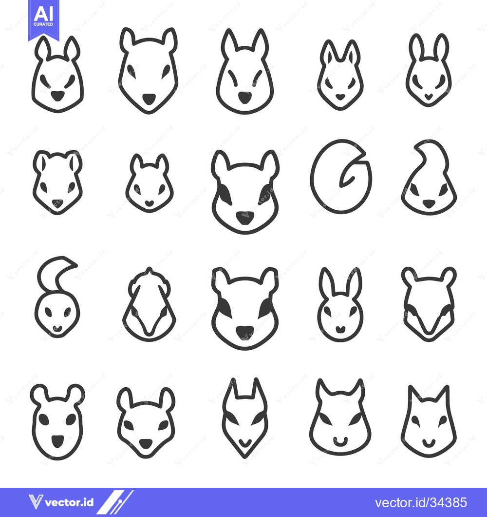 Premium Vector dari Collection of Squirrel Head Icons in Outline Style
