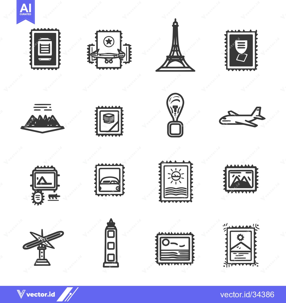 Premium Vector dari Collection of Stamp-like Icons Featuring Travel Destinations