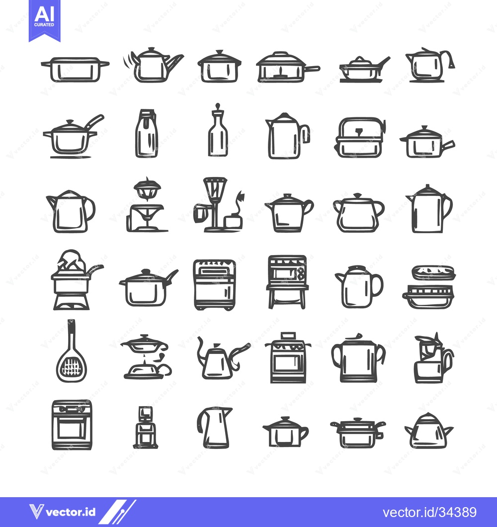 Premium Vector dari Kitchen Utensils and Cookware - A Detailed Line Art Collection.