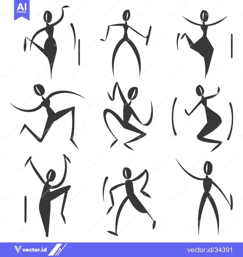 Premium Vector of Collection of Stick Figure Silhouettes in Various Dance Poses
