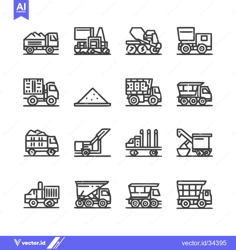 Premium Vector of Construction Vehicles and Equipment Line Art Icons.