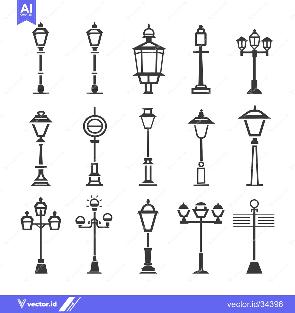 Premium Vector of Collection of Street Lamp Icons in Black and White