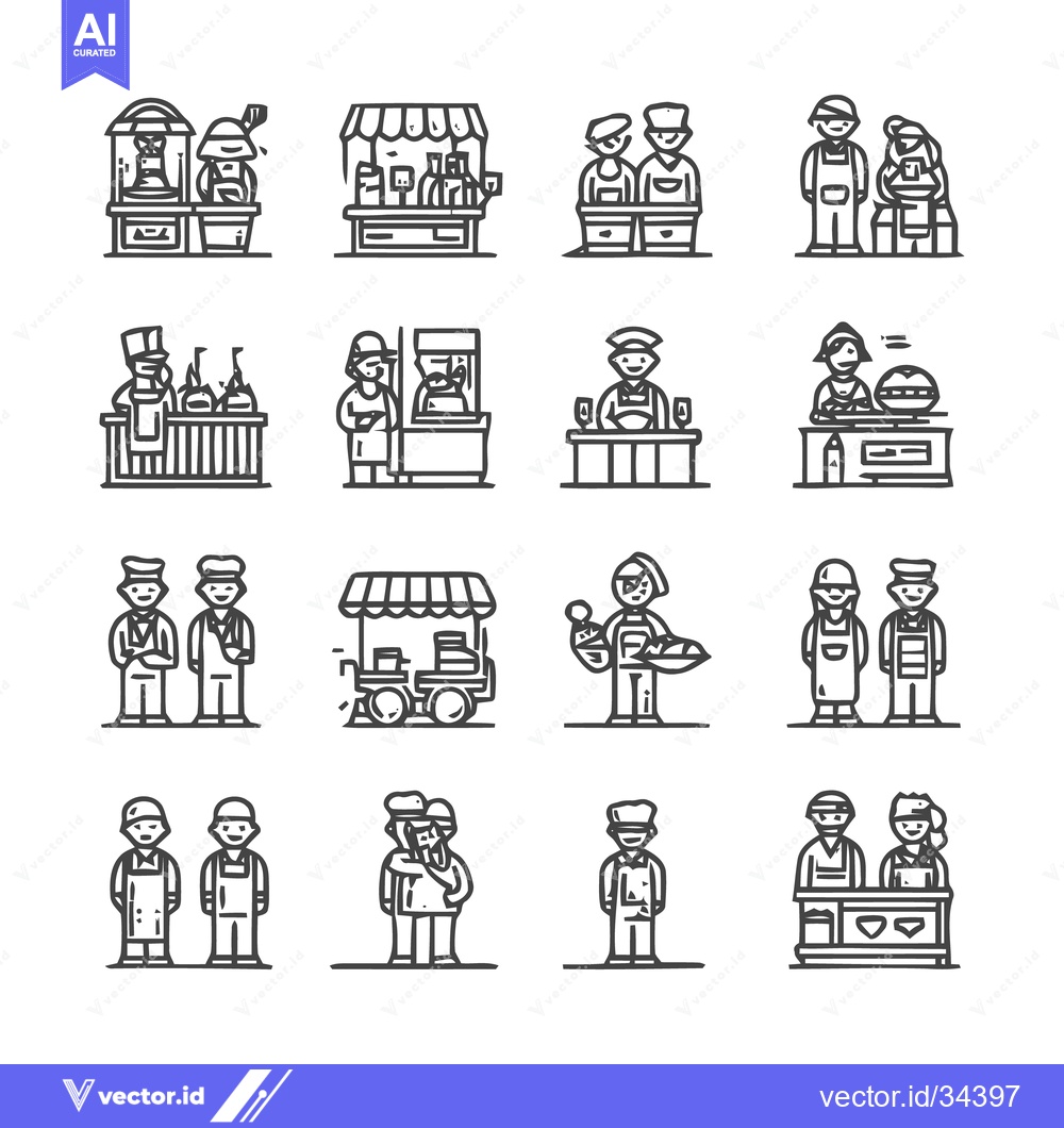 Premium Vector dari Line Art Illustrations of Food Vendors and Customers.