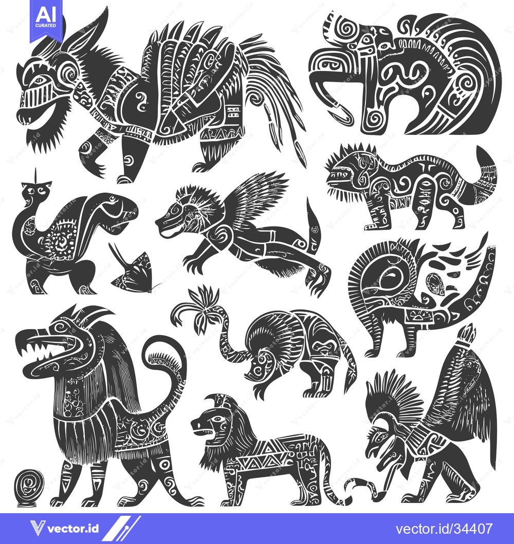 Premium Vector of Collection of Stylized Animal Figures with Geometric Patterns