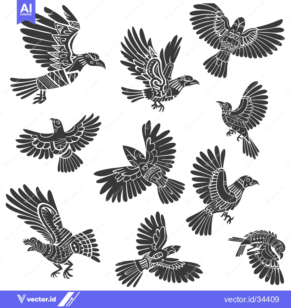 Premium Vector of Collection of Stylized Birds with Intricate Designs and Patterns